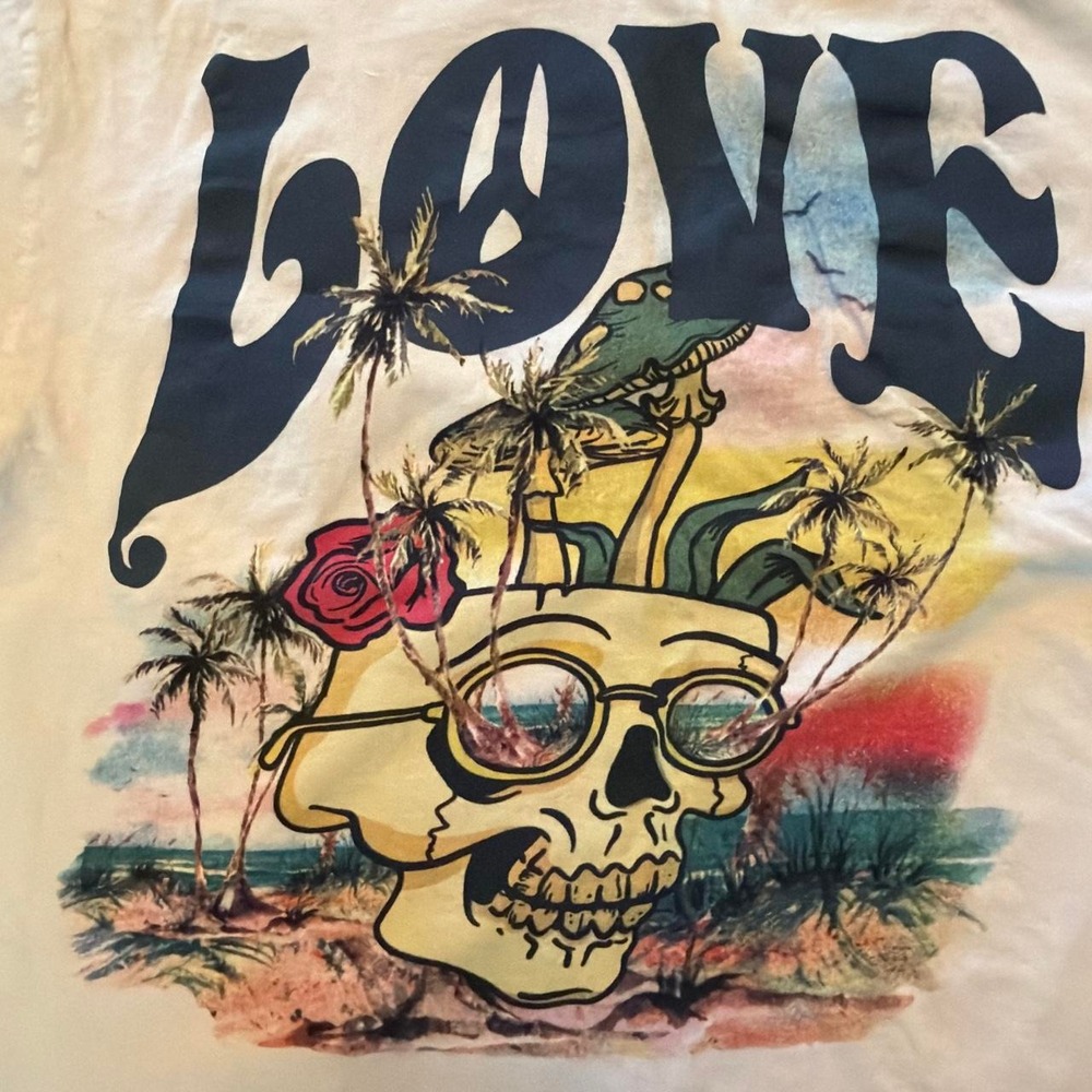 Reason LOVE HATE Skull Palm Tree Graphic T-Shirt White Large